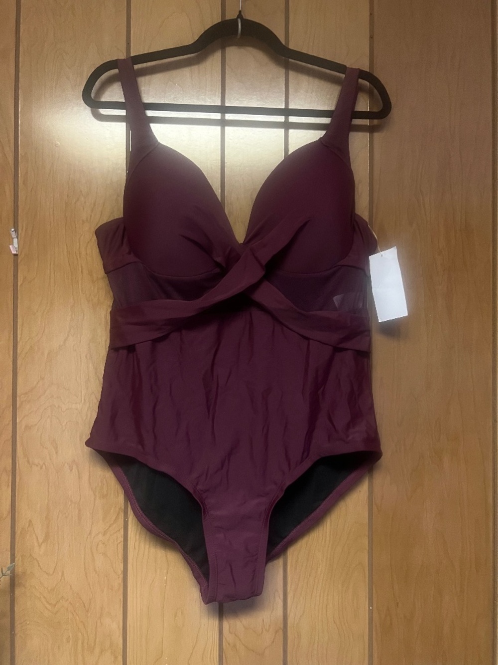 Meet.Curve One Piece Swimsuit Burgundy Crisscross Mesh Bathing Suit Womens 2XL N